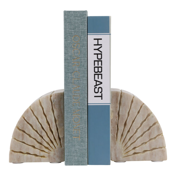 S/2 5" Marble Bookends, Tan