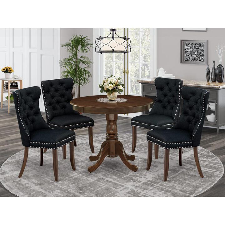 East West Furniture 5 Piece Dining Table Set Consists of a Round Kitchen Table with Pedestal