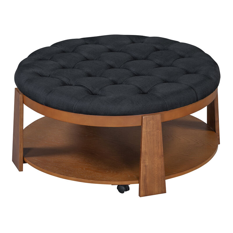 Merax 2-Tier Round Ottoman Coffee Table with Wheels
