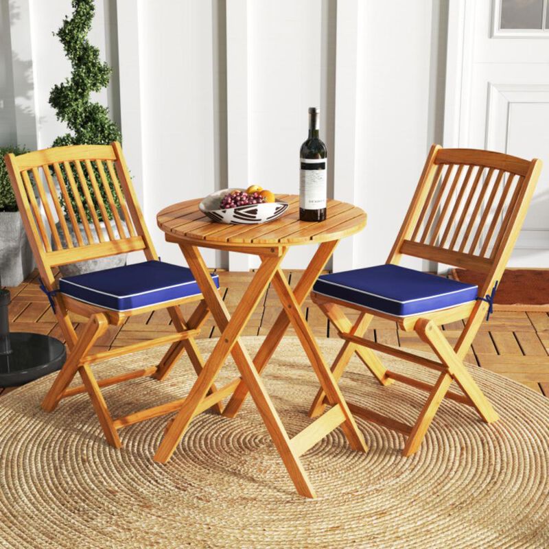 Hivvago 3 Pieces Acacia Wood Patio Folding Bistro Set with Soft Cushions