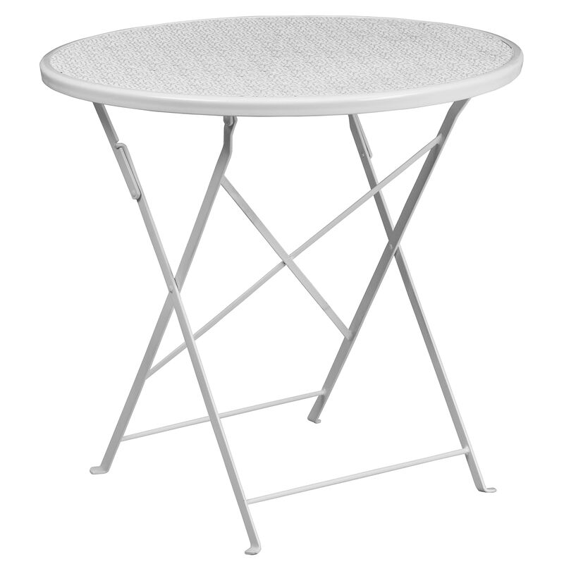 Flash Furniture Commercial Grade 30" Round White Indoor-Outdoor Steel Folding Patio Table Set with 2 Round Back Chairs
