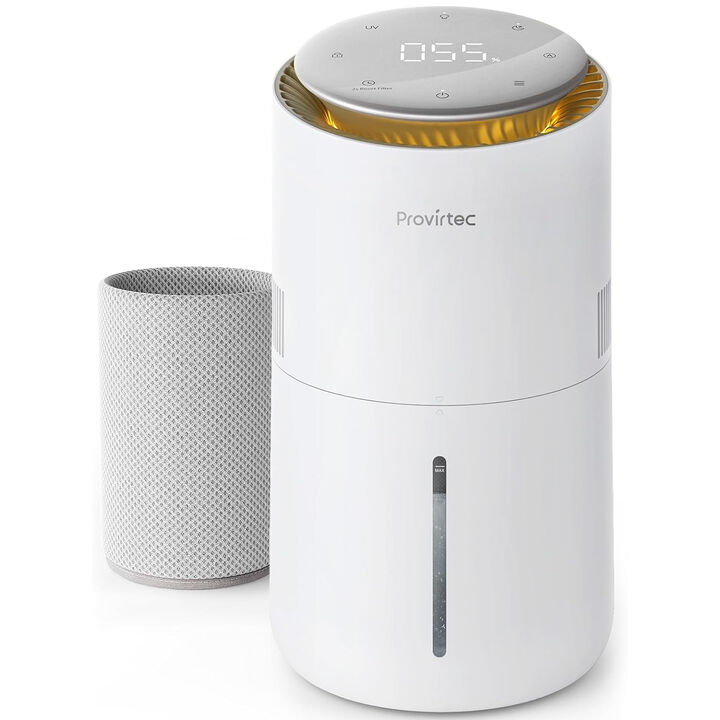 Provirtec MistFree Evaporative Humidifier for Bedroom, 3L No White Dust, Auto Humidity Control, Works with Tap Water, Night Light, Easy Clean Tank