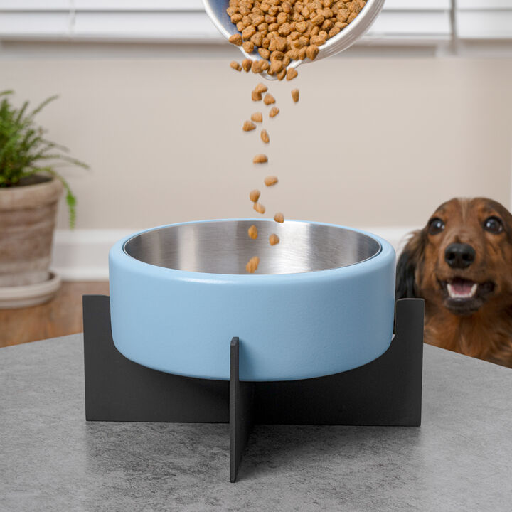 Intersecta Concrete and Stainless Steel Bowl 16oz (2 Cups) with Metal Stand Pet Feeder