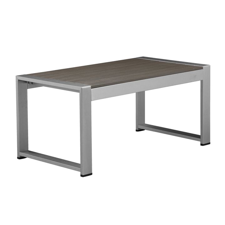 Kili 35 Inch Coffee Table, Polyresin Surface, White Gray Aluminum Frame-Benzara