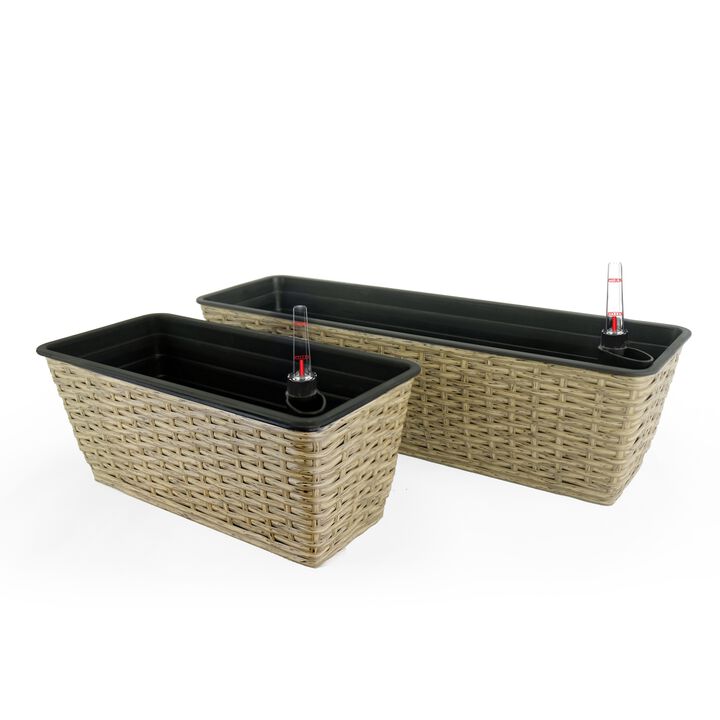 2-Pack Smart Self-watering Rectangle Hand Woven Wicker Planter for Indoor and Outdoor