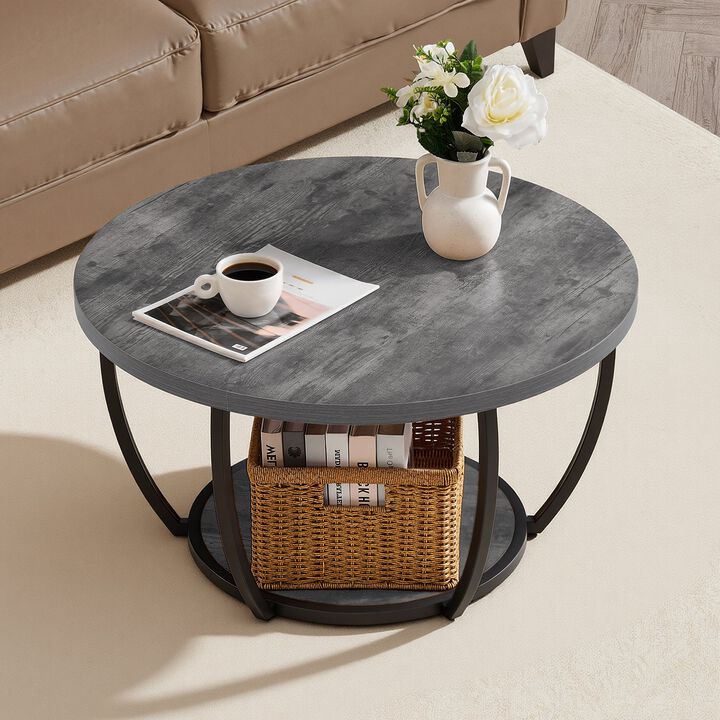 Modern Round Coffee Table with Open Storage Shelf for Living Room