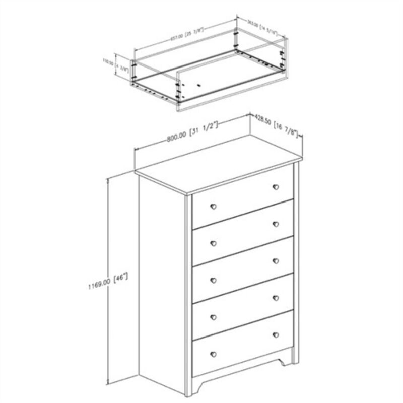 5-Drawer Bedroom Chest of Drawers – Functional Storage with Classic Metal Accents