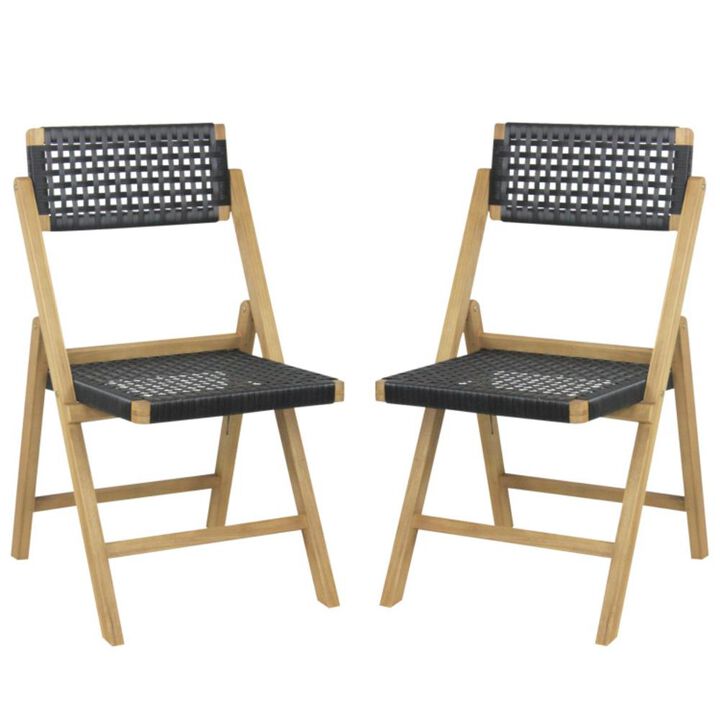 Hivvago Set of 2 Folding Chairs Teak Wood Dining Chairs with Woven Rope Seat and Back