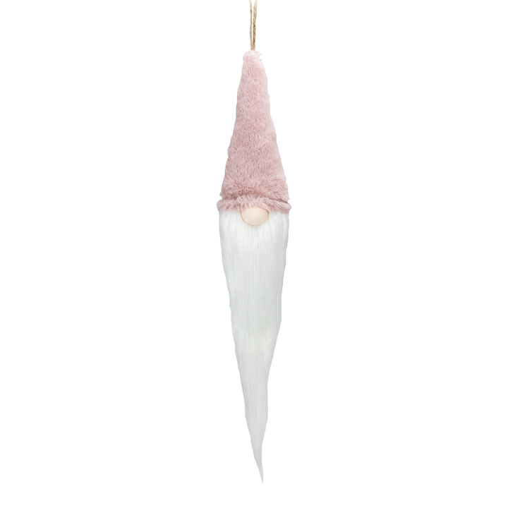 24" Plush Pink and White Holiday Collections Hanging Gnome Christmas Ornament