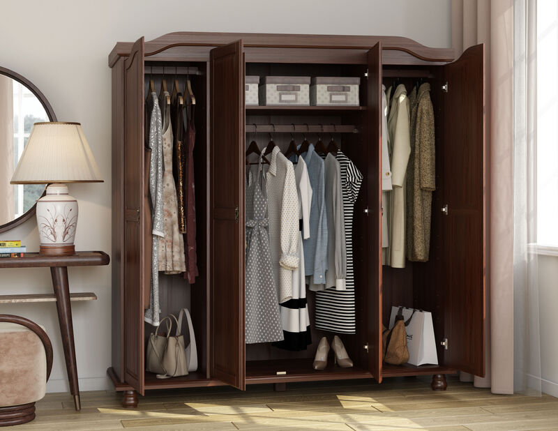 100% Solid Wood Kyle 4-Door Wardrobe with Mirrored Doors in Mocha image number 3