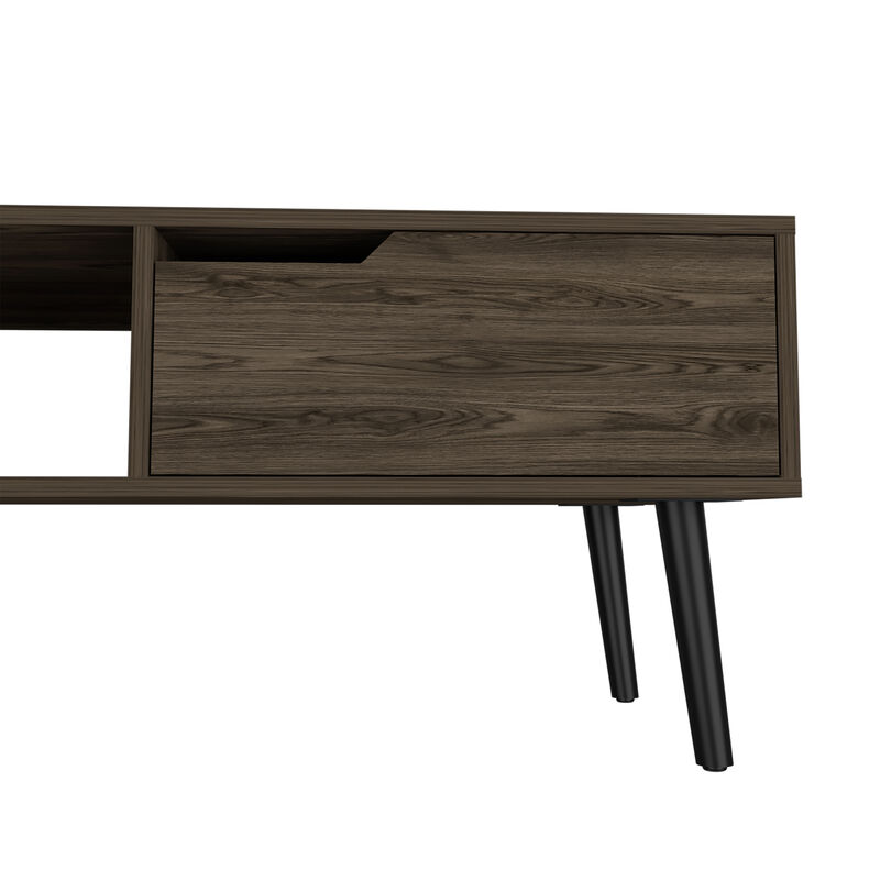 DEPOT E-SHOP Kobe Coffee Table, One Open Shelf, One Drawer, Dark Walnut