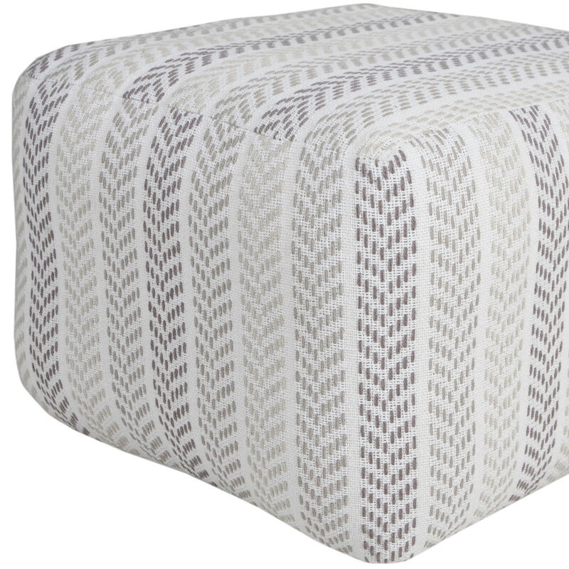 Hivvago 18 Inch Gray And White Cotton Chevron Pouf Ottoman