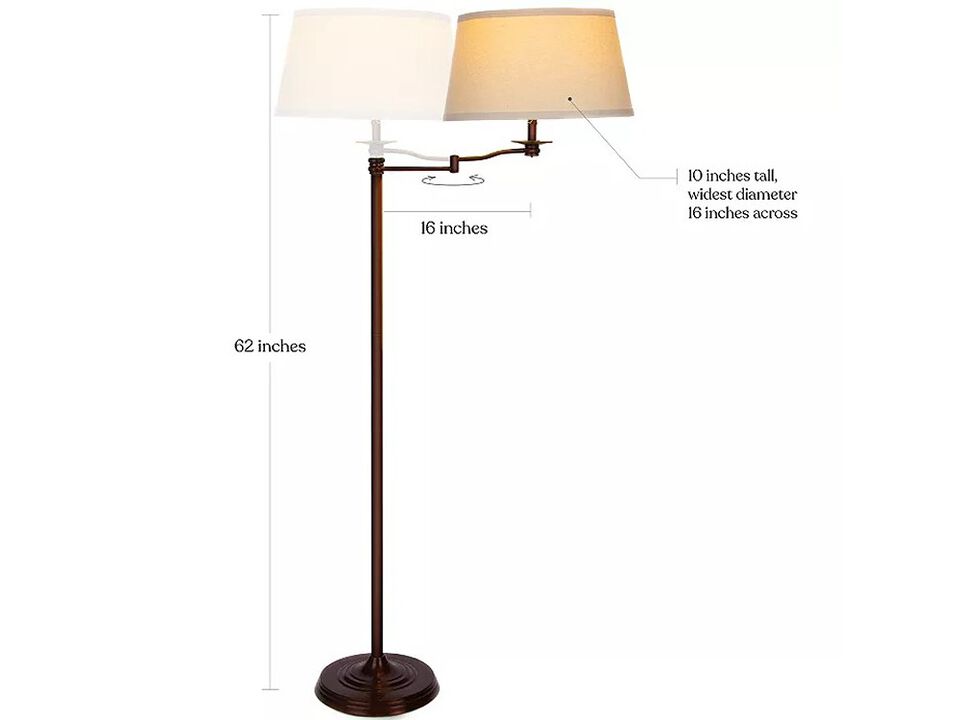 Caden LED Modern Floor Lamp with Swing Arm & Drum Shade