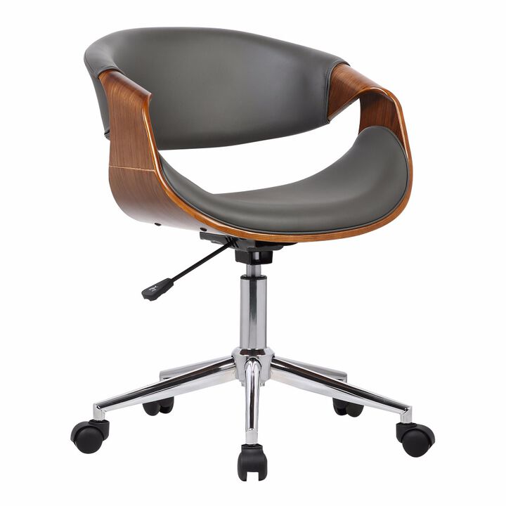 Curved Leatherette Wooden Frame Adjustable Office Chair, Brown and Gray-Benzara