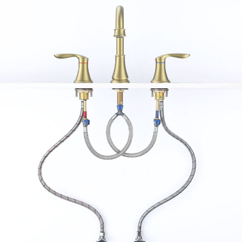 Modern Brushed Gold Widespread Bathroom Sink Faucet, 2-Handle 3-Hole Vanity Faucet with Swivel Spout