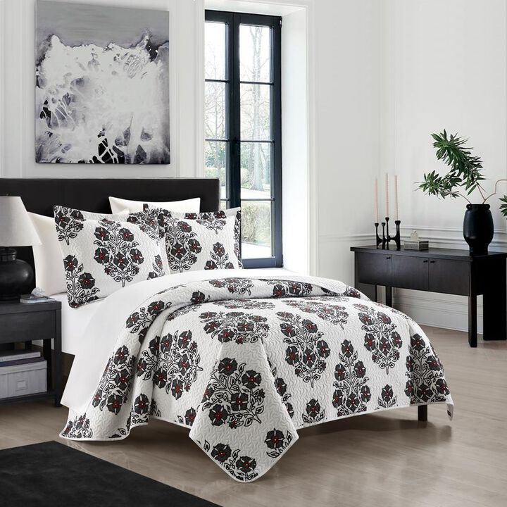 Chic Home Morris Quilt Set Large Scale Floral Medallion Print Design Bed In A Bag Bedding Grey
