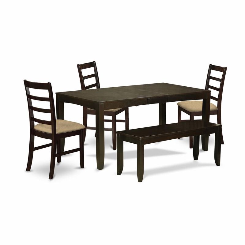 6 PC Dining Table with bench-Table with Leaf and 4 Dining Chairs plus Bench