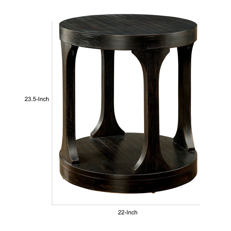 Carrie Transitional End Table, Antique Black-Benzara
