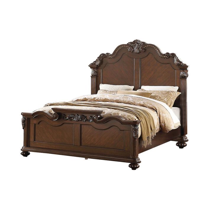 Simple Relax Queen Size Wooden Bed in Dark Cherry Finish