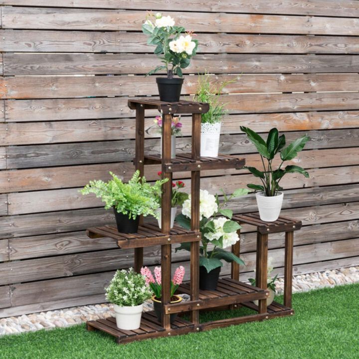 Hivvago 6-Tier Garden Wooden Plant Flower Stand Shelf for Multiple Plants Indoor or Outdoor