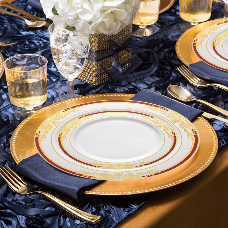 White with Burgundy and Gold Harmony Rim Plastic Wedding Value Set (30 Sets) image number 7