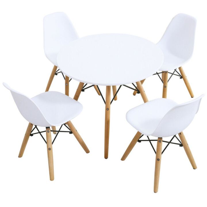 5 Pieces Kid's White Set with 4 Armless Chairs