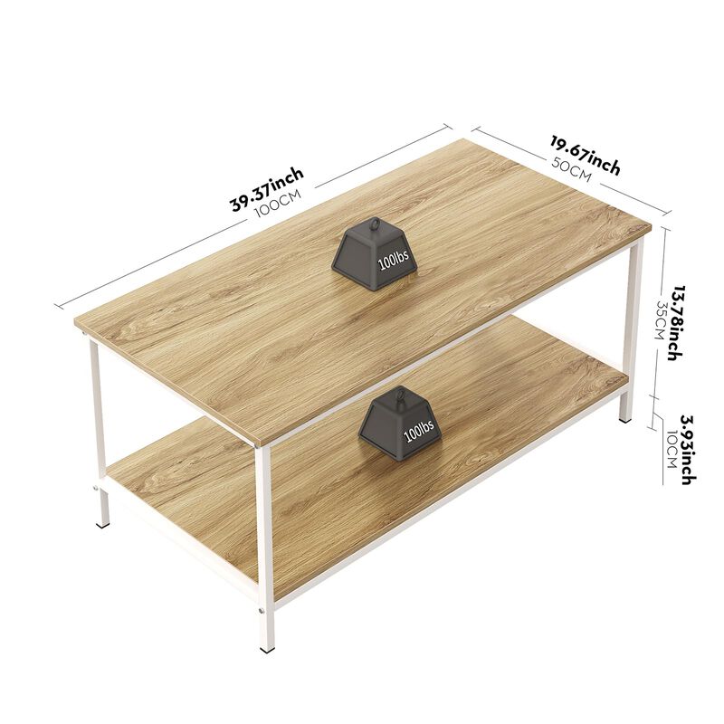 SAYGOER Coffee Table with Storage 2-Tier Industrial Center Table for Living Room, Rectangle Wood Table for Small Spaces Apartmen