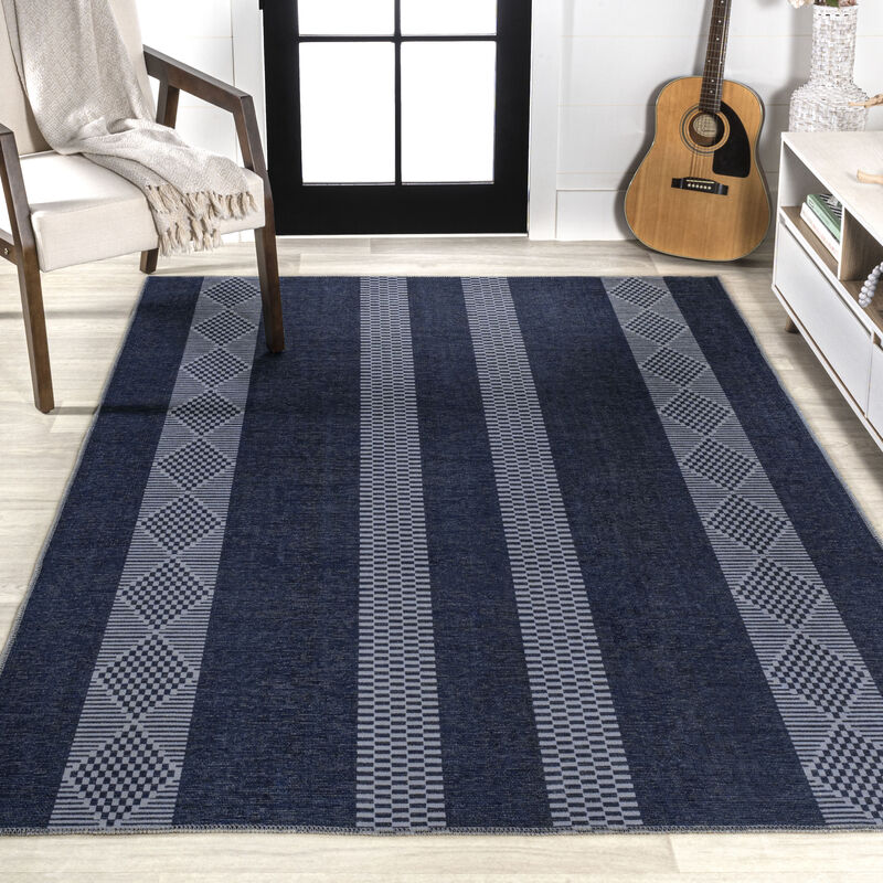 Nautisk Trellis Stripe Machine Washable Area Rug