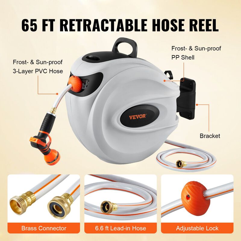 Solgro 65'x5/8" 180&deg; Swivel Wall-Mounted Retractable Hose Reel image number 4