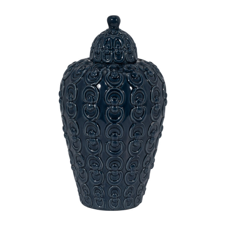 12" Chain Texture Jar, Navy