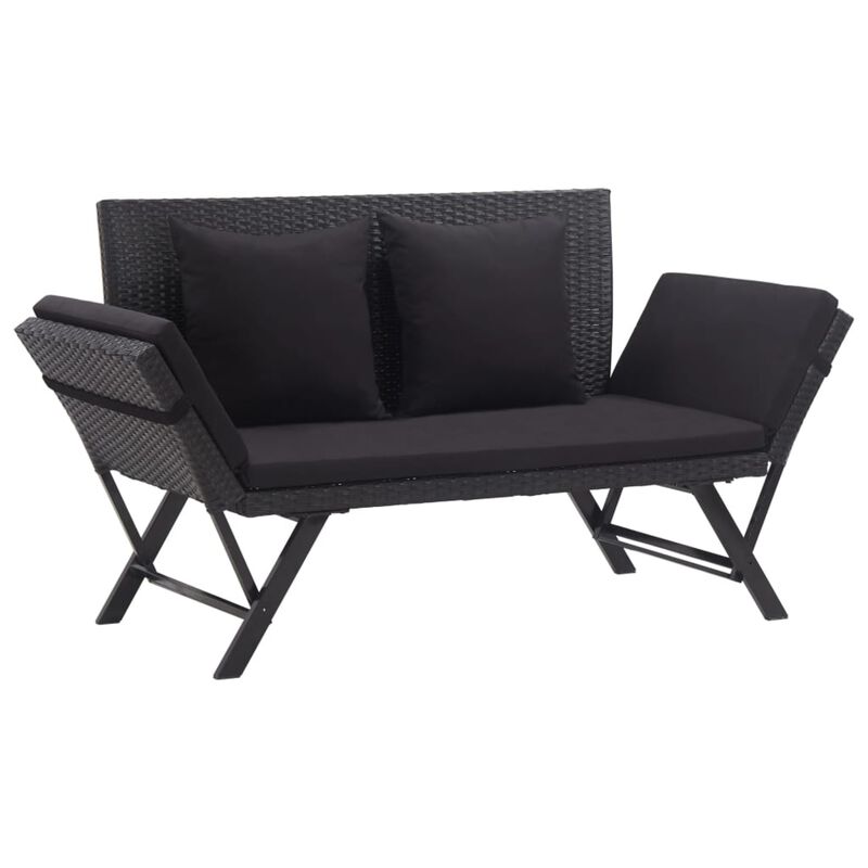 vidaXL Garden Bench with Cushions 69.3" Black Poly Rattan
