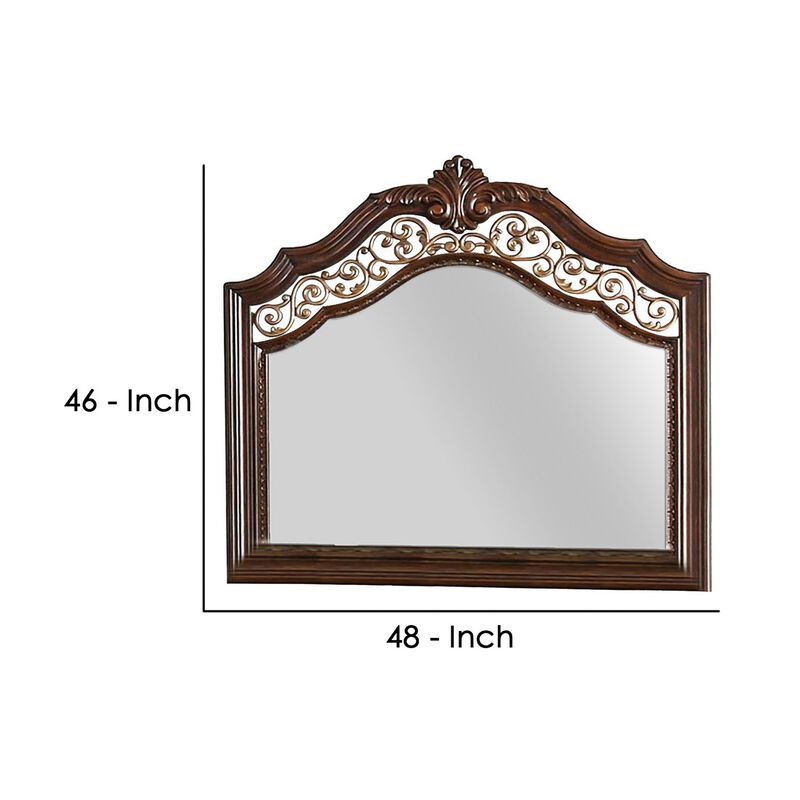 Molded Wooden Frame Mirror with Ornate Detailing, Brown By Casagear Home