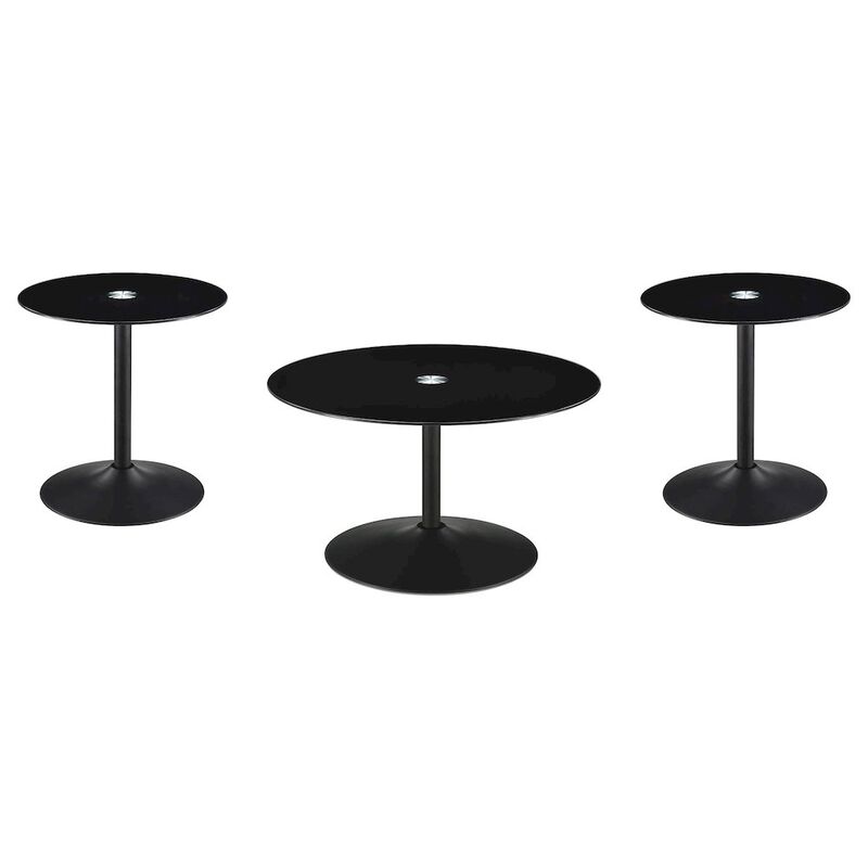 Coaster Ganso 3-piece Round Glass Top Coffee and End Table Set Black