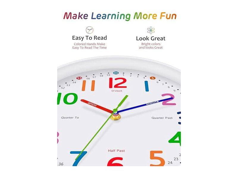 Teaching Time Stylish Any Wall Clock 8 Inch Silent Non Ticking Home Decor image number 3