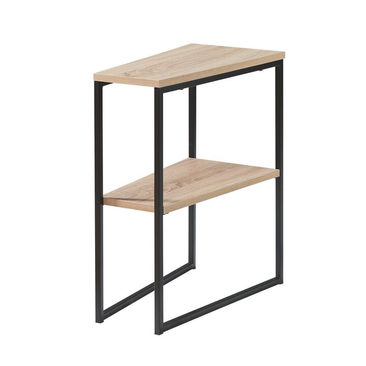Bery 24 Inch Chairside Table, 2 Shelves, Black Metal Frame, Brown Finish - Benzara