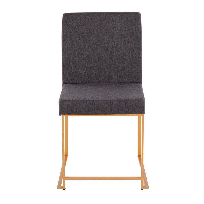 LumiSource Gold Steel, Charcoal Fabric High Back Fuji Dining Chair - Set of 2