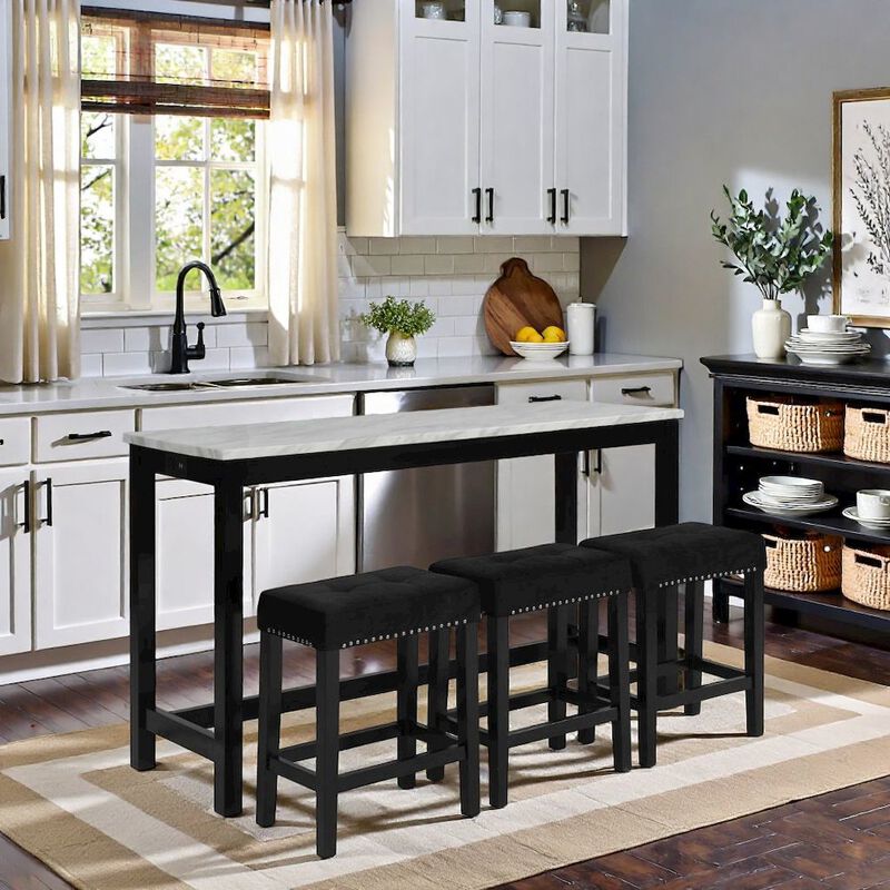 Bar Table Set, Console Table with Stools, Wood Sofa Table with Stools Black image number 2