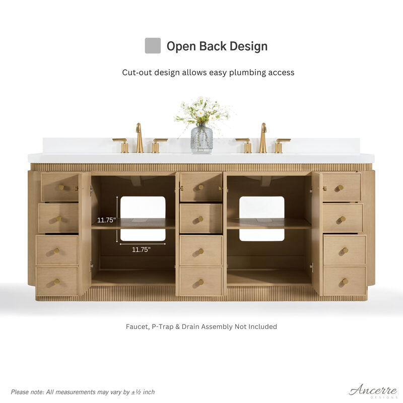Aston 84 inch Bath Vanity Set in American Oak Finish with Alpine White Quartz Top image number 7