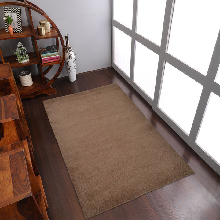 RUGSOTIC CARPETS HAND KNOTTED LOOM WOOL ECO-FRIENDLY AREA RUGS  - Rectangle, Solid Plain Design, High Pile Handmade Anti Skid Area Rugs for Living Room, Bed Room (L00111)