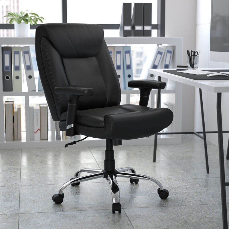 HERCULES Series Big & Tall 400 lb. Rated Black Fabric Deep Tufted Swivel Ergonomic Task Office Chair with Adjustable Arms image number 1