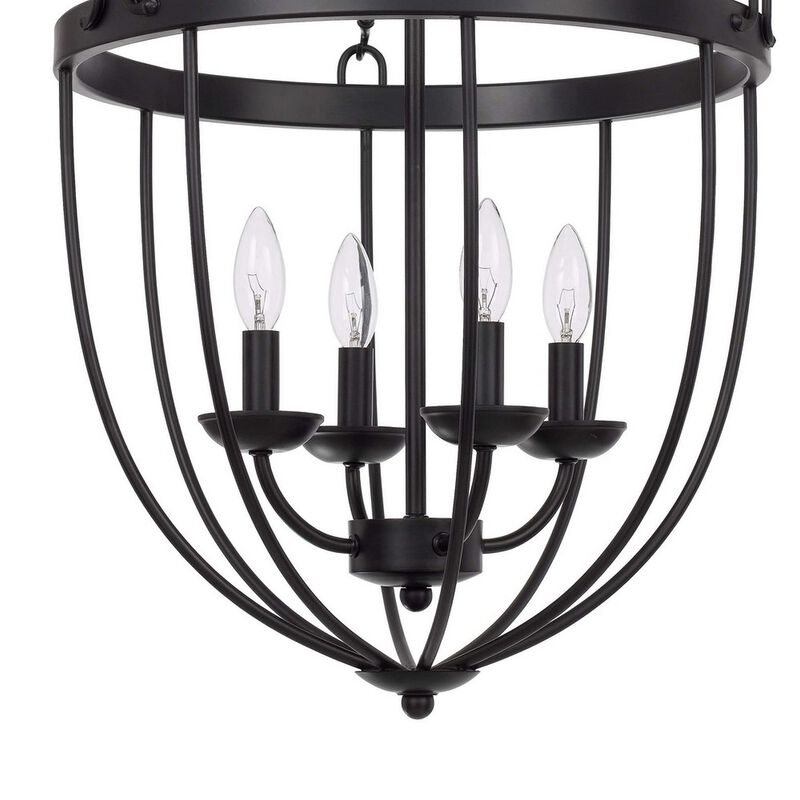 Chandelier with Metal Bird Cage Pendulum Design, Black - Benzara image number 3