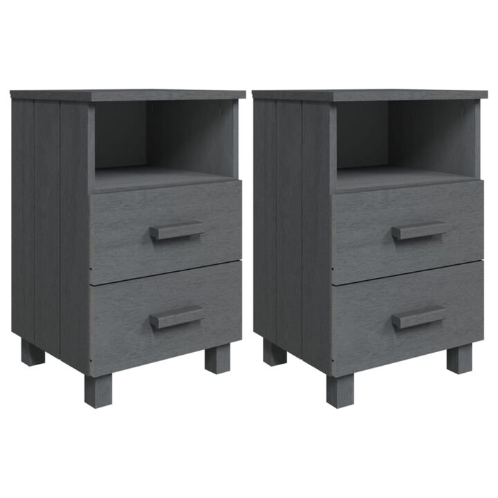 vidaXL Bedside Cabinets HAMAR 2-Piece Set, Dark Gray - Solid Pinewood and MDF, Rectangular Design with Storage Drawers, Durable Construction, Easy Assembly, Versatile Home Decor