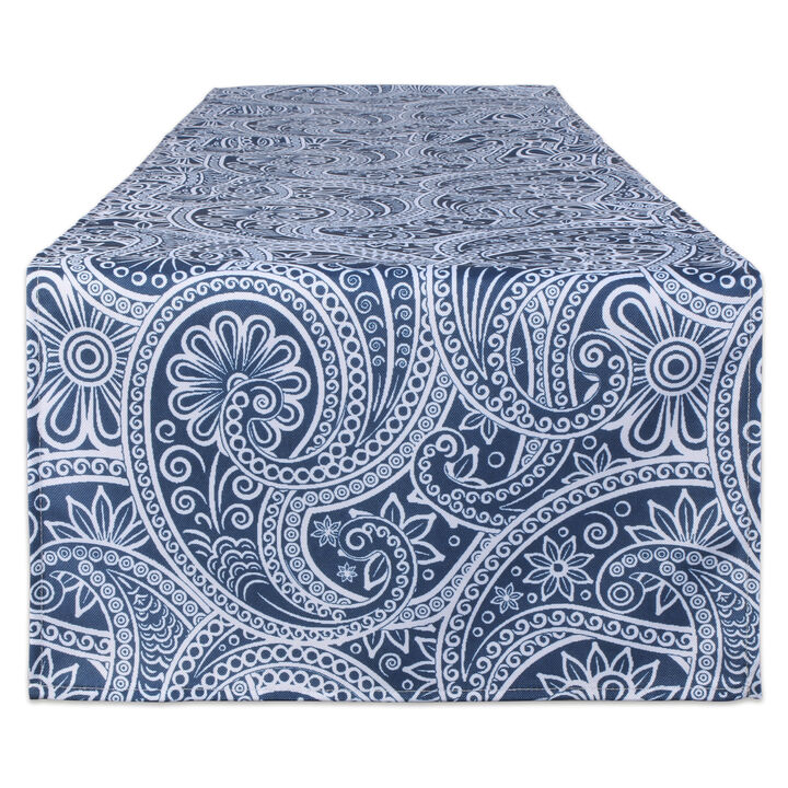 72" Outdoor Table Runner with Blue Paisley Printed Design