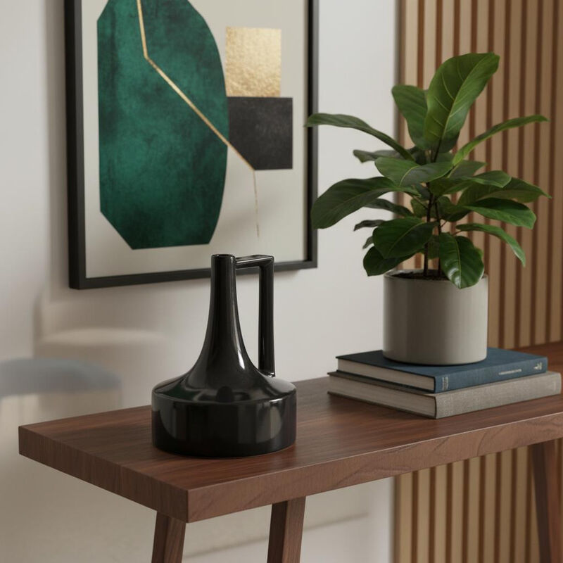 HomeRoots 8" Black Ceramic Jug Vase image number 1