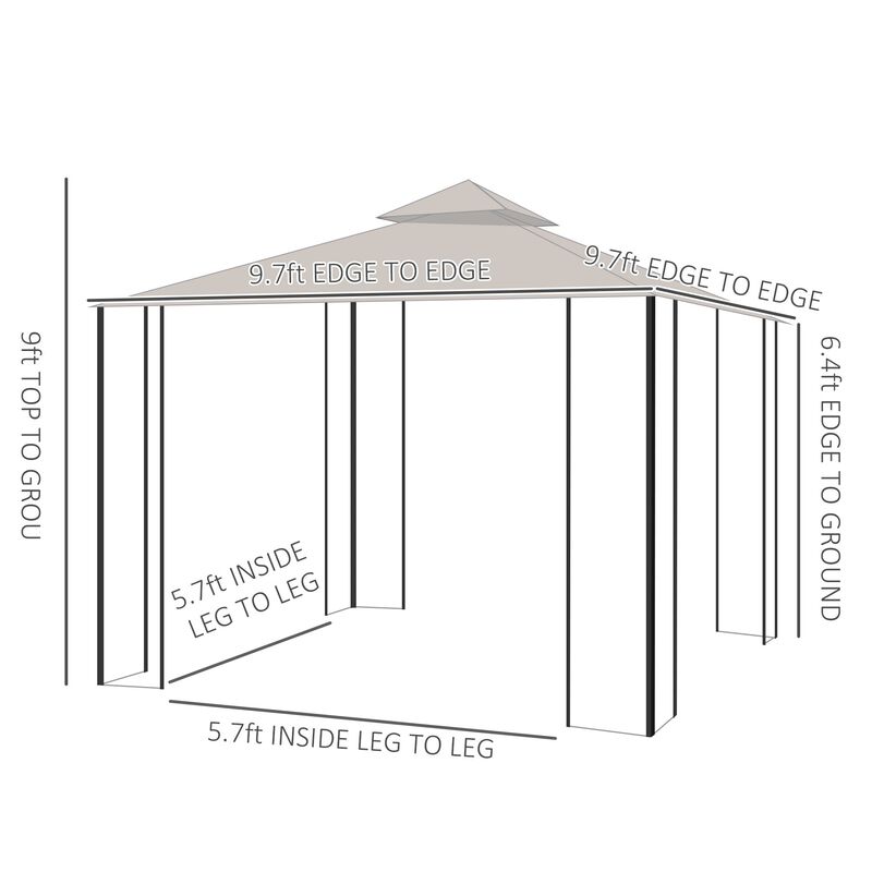 10' x 10' Patio Gazebo Canopy Outdoor Pavilion with Mesh Netting SideWalls, 2-Tier Polyester Roof, & Steel Frame