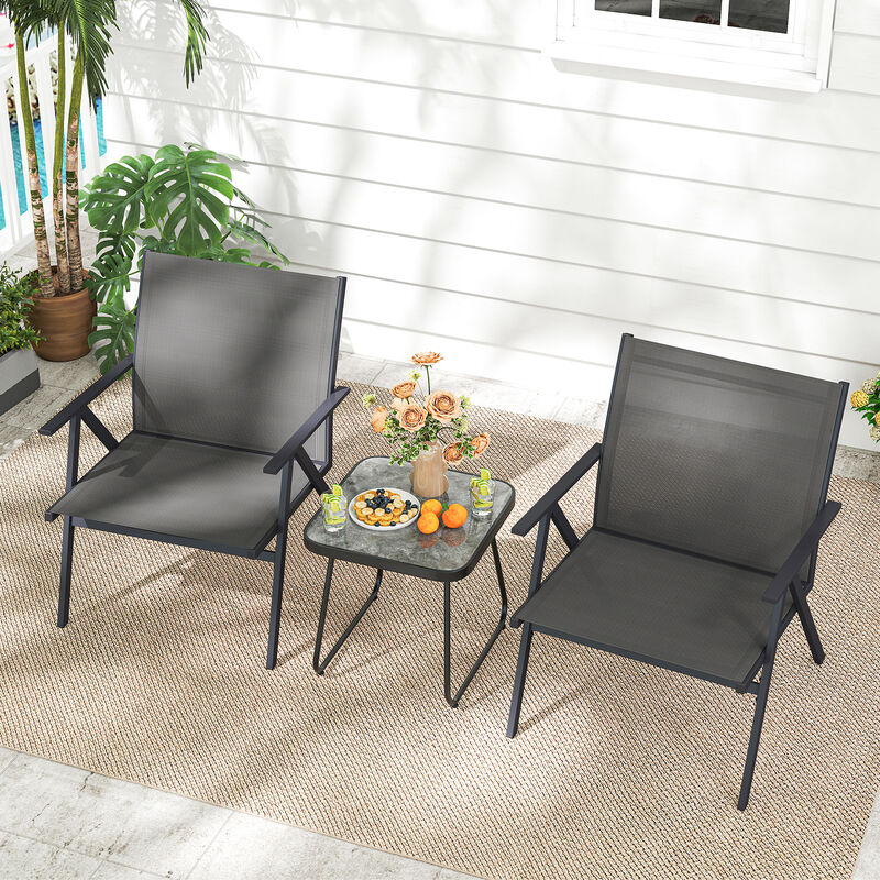 2-Piece Outdoor Dining Chairs with Mesh Fabric and Metal Frame &ndash; Grey image number 3