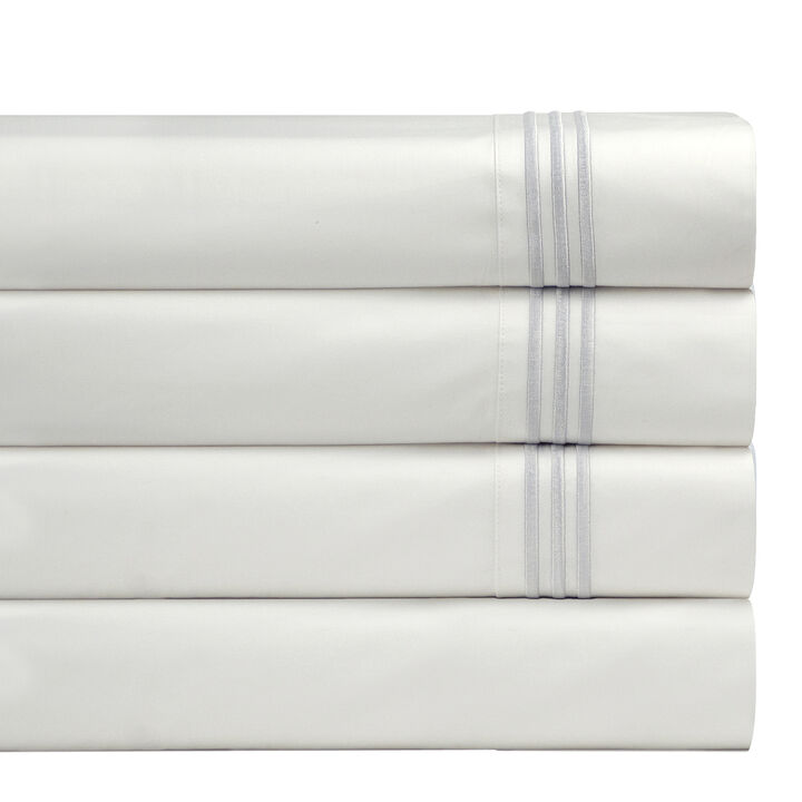 Pointehaven 300 Thread Count Deep Pocket Long Staple Cotton Percale Embroidered Oversized 4 pc Sheet Set.