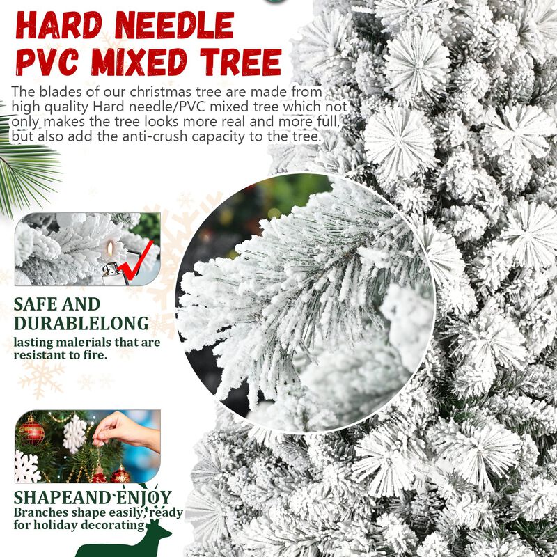 5 ft. Flocked Christmas Tree PVC Hard Needle Hinged 518 Tips with Metal Stand Full Holiday Decoration