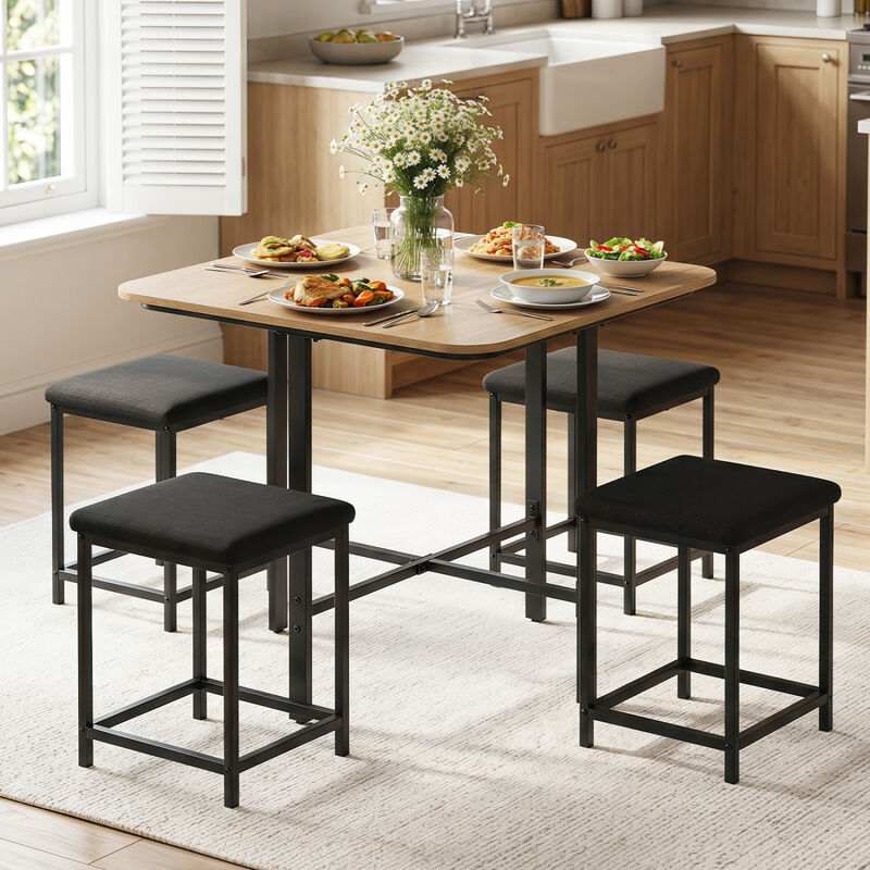 5 Piece Dining Table Set with 4 Cushioned Stools and Durable Metal Frame for Small Spaces image number 5