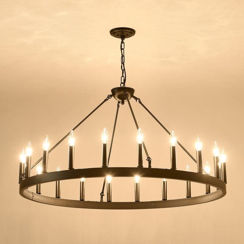 ELEMENT ACE 18-Light Adjustable Hanging Height Wagon Wheel Ceiling Chandelier for Dining Room Kitchen Island Living Room Bar and Indoor Home Decor image number 4
